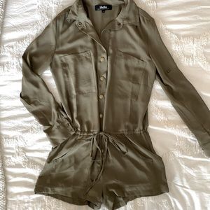 Lulu’s Olive green long sleeve button up romper